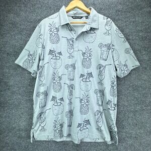 Travis Mathew Polo Shirt Mens XL Gray Tropical Drink Pineapple Pima Cotton